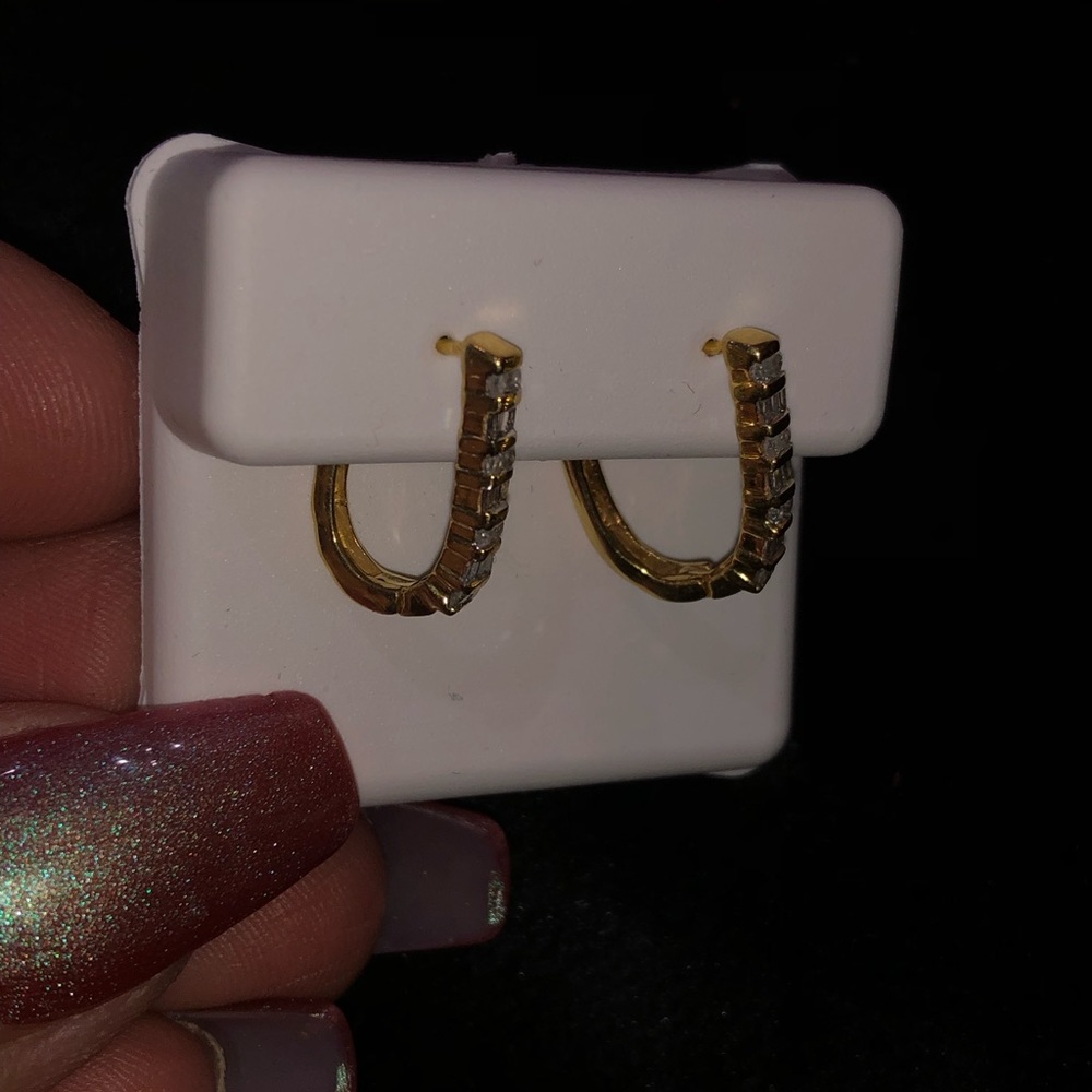 Beautiful Certified Real Diamond Baguette Hoops - Picture 3 of 7